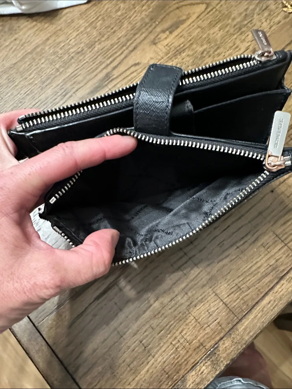 Michael Kors Black Saffiano Leather Zip Card Holder